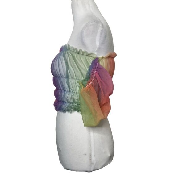 Lirika Matoshi Off Shoulder Rainbow Sheer Puff Sleeve Top Women’s Size Small - Picture 3 of 7